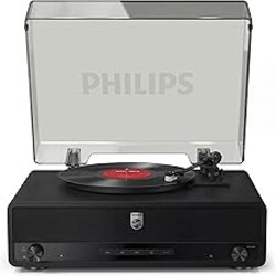 Philips All-in-One Bluetooth Turntable Record Player with Built-in Speakers, 3-Speed Vinyl Player, Audio-Technica Stylus, Wireless Streaming In & Out, RCA/Aux/Headphone, Auto-Stop, Plug-and-Play Setup