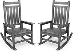 SERWALL Outdoor Rocking Chair Set of 2, HDPE Rocking Chairs for Adult, All Weather Porch Rockers for Lawn Garden, Grey