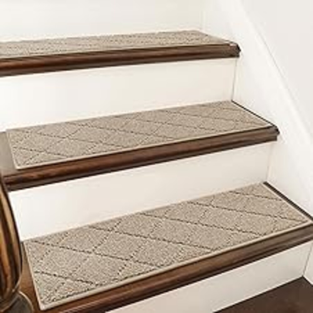 COSY HOMEER Stair Treads for Wooden Steps 9"x28",Washable Non Slip Carpet Stair Treads,Soft Peel and Stick Stair Tread,Reusable Pet Friendly Polyester Stair Runner Rugs for Kids, Elders,Beige,15pcs