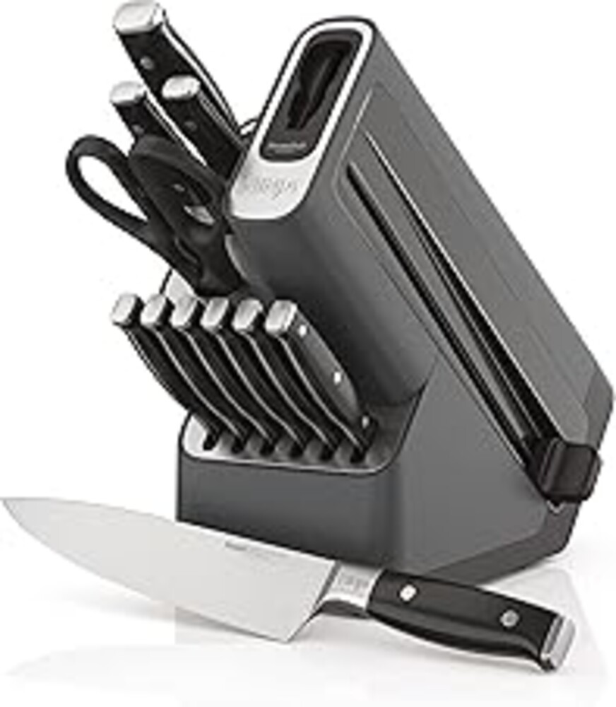 Ninja K32012 Foodi NeverDull Premium Knife System, 12 Piece Knife Block Set with Built-in Sharpener, German Stainless Steel Knives, Black