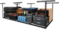 FLEXIMOUNTS 4x8 Overhead Garage Storage Rack, Adjustable Organization System, Heavy-Duty Metal Ceiling Racks, 750lbs Weight Capacity, Black, Classic Series