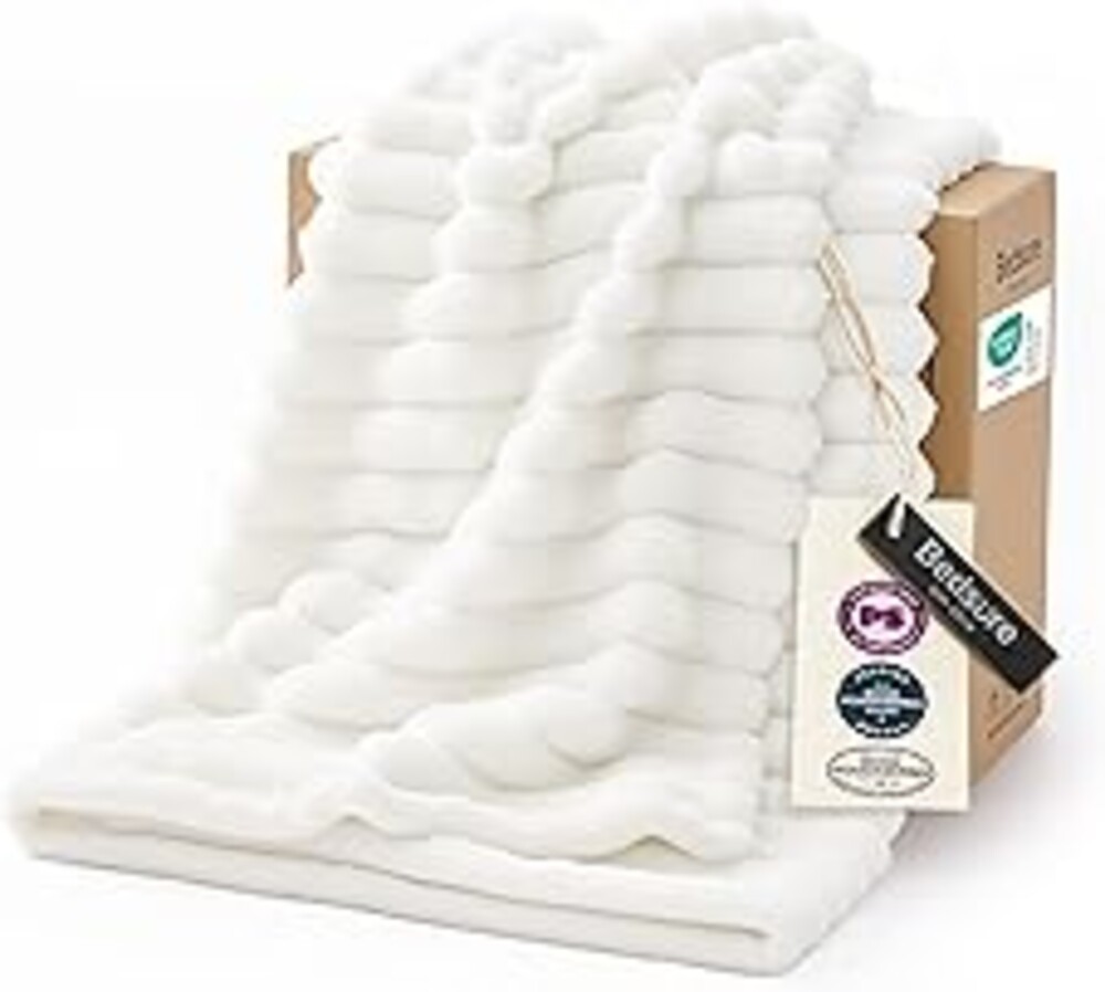 Bedsure GentleSoft White Throw Blanket for Couch - Mothers Gifts Day Birthday Gifts for Women Mom Her, Soft Cozy Fleece Summer Throw Blanket for Girl, Room Home Bedroom Decor, Off White, 50x60 Inches