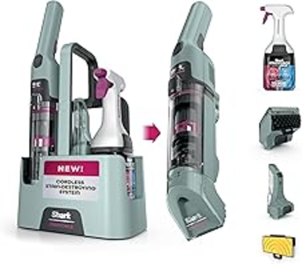 Shark StainForce Cordless Portable Spot, Stain, & Odor Remover System for Carpets, Area Rugs, Upholstery, Stairs, with Storage Caddy, Accessories, and Full-Size Cleaning Solution, HX101 (New)