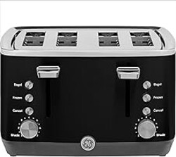 GE 4 Slice Toaster | Extra Wide Slots for Bagels, Breads, Waffles & More | 7 Shade Options | Countertop Kitchen Essentials | 1500 watt, Black