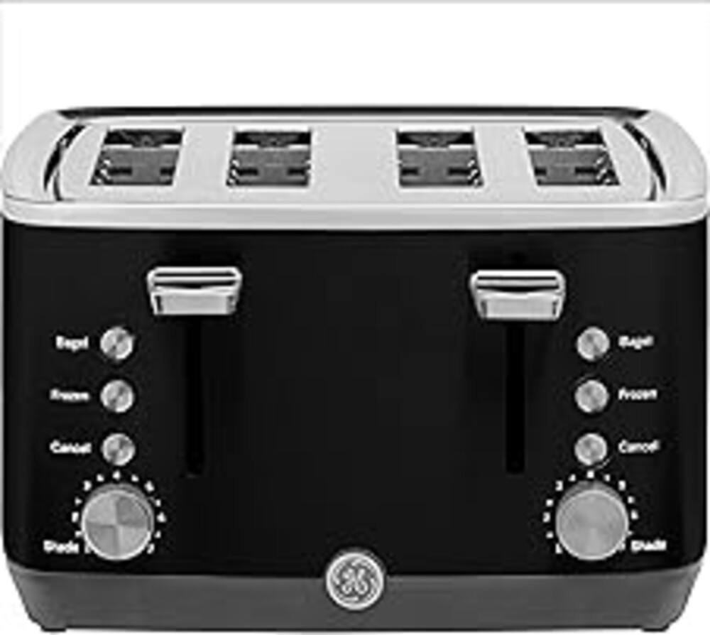 GE 4 Slice Toaster | Extra Wide Slots for Bagels, Breads, Waffles & More | 7 Shade Options | Countertop Kitchen Essentials | 1500 watt, Black