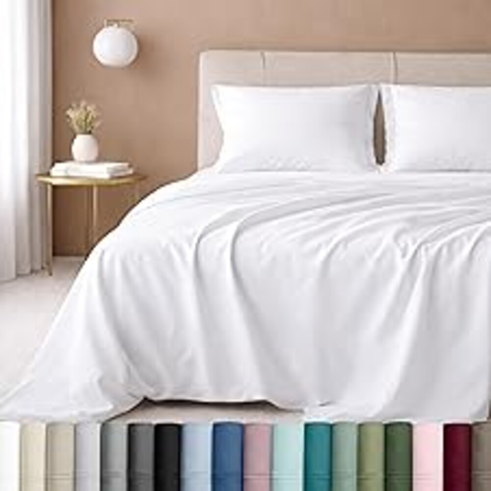 California Design Den Queen Sheet Set - Luxury 600 Thread Count Sateen, 100% Cotton Deep Pocket Queen Sheets with All Around Elastic, Snug Fit, Durable Bedding Set - White