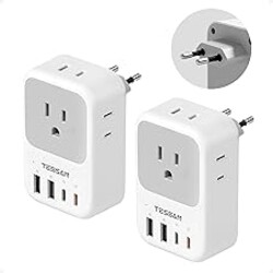 TESSAN European Travel Plug Adapter 2 Pack, PD 20W Adapter for Europe Plug with 4 AC Outlets 4 USB (2 USB C), Type C Adaptor for US to Europe, Italy, Spain, France, Portugal, Greece, Iceland, Germany