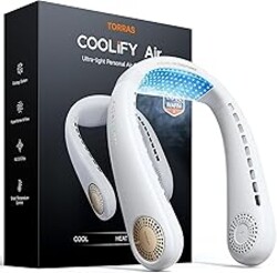 TORRAS COOLiFY Air 2026 Upgraded Neck Fan Air Conditioner, Dual-Airflow Pro Cooling, Ultra Light Portable Fan Rechargeable, Personal Cooling Fan Travel Essentials, Gift for Mom Wife Mother,Ivory