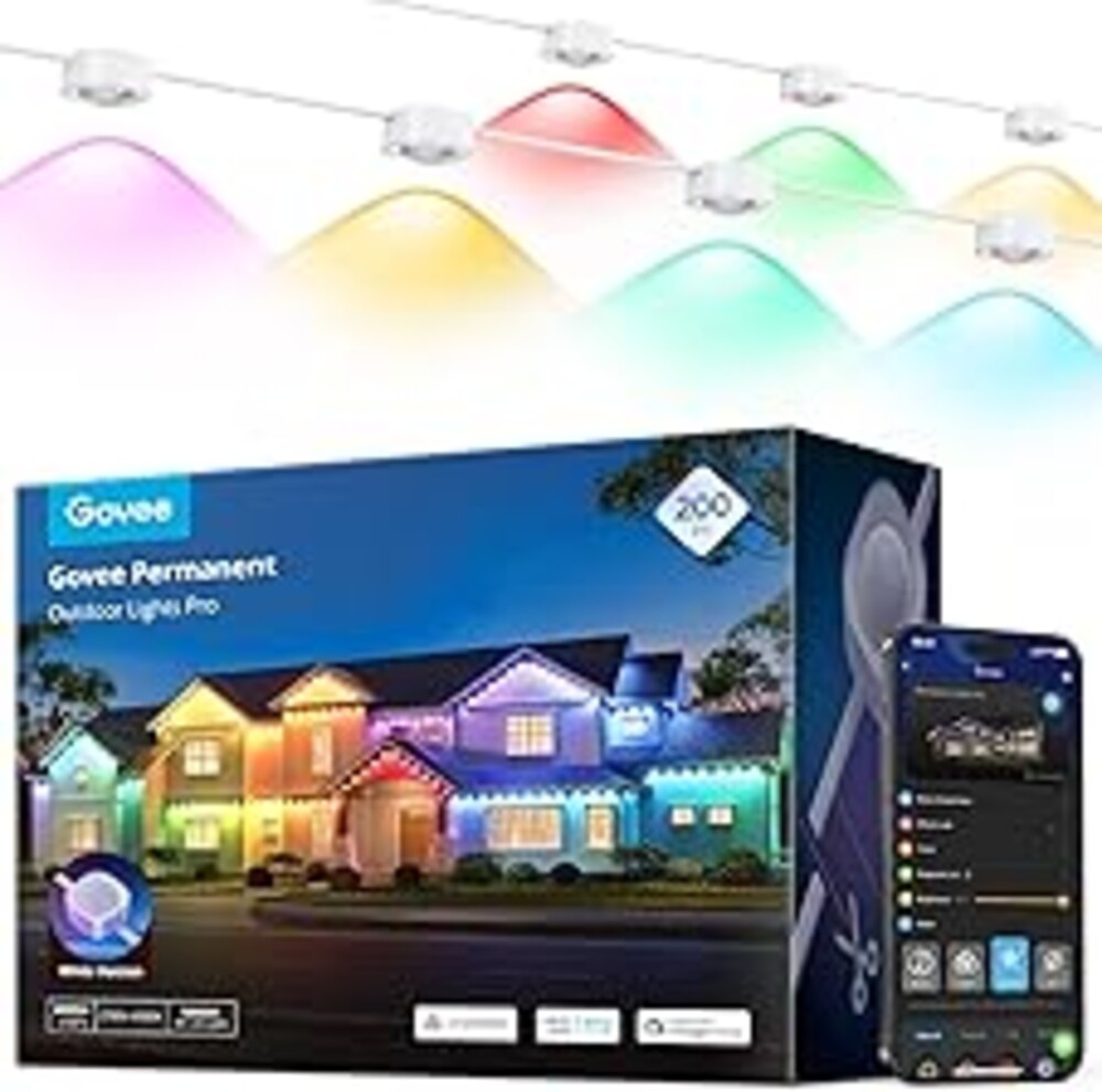 Govee Permanent Outdoor Lights Pro, 200ft with 120 RGBIC LED Lights for Daily and Accent Lighting, 75 Scene Modes for Patio Decor, IP67 Waterproof, Works with Alexa, Google Assistant, Matter, White