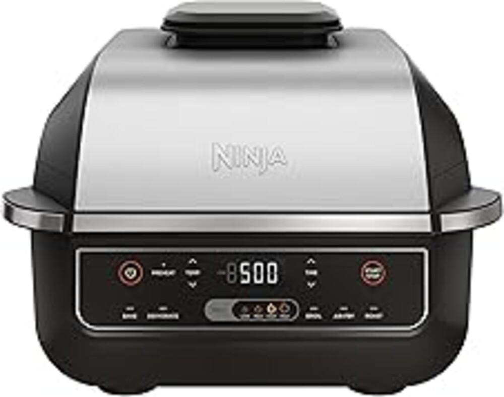 Ninja EG201 Foodi 6-in-1 Indoor Grill with Air Fry, Roast, Bake, Broil, & Dehydrate, 2nd Generation, Dishwasher Safe, Black/Silver
