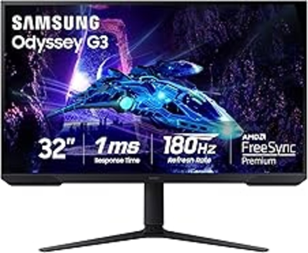 Samsung 32-Inch Odyssey G3 (G30D) Series FHD Gaming Monitor, 1ms, 180Hz, AMD FreeSync, Adjustable Stand, Black Equalizer, Virtual Aim Point, Eye Saver Mode, Flicker-Free, LS32DG302ENXZA