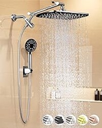 Veken 11.8" Rain Shower Head with Handheld, High Pressure Handheld Shower with Multi Spray Modes, Rainfall Combo with Metal Extension Arm, Detachable Dual Showerhead, Bathroom Decor, Chrome Silver