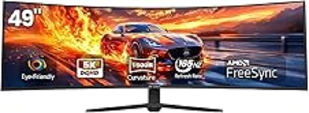 CRUA 49" Curved Gaming Monitor | DQHD(5120 * 1440), 144Hz/165Hz, 1500R, 32:9, AMD FreeSync, 120% sRGB, Height Adjustable Ultra-Wide Screen Monitors, HDMI 2.1 & DP 1.4, Wall Mount Install- Black