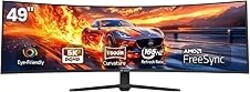 CRUA 49" Curved Gaming Monitor | DQHD(5120 * 1440), 144Hz/165Hz, 1500R, 32:9, AMD FreeSync, 120% sRGB, Height Adjustable Ultra-Wide Screen Monitors, HDMI 2.1 & DP 1.4, Wall Mount Install- Black
