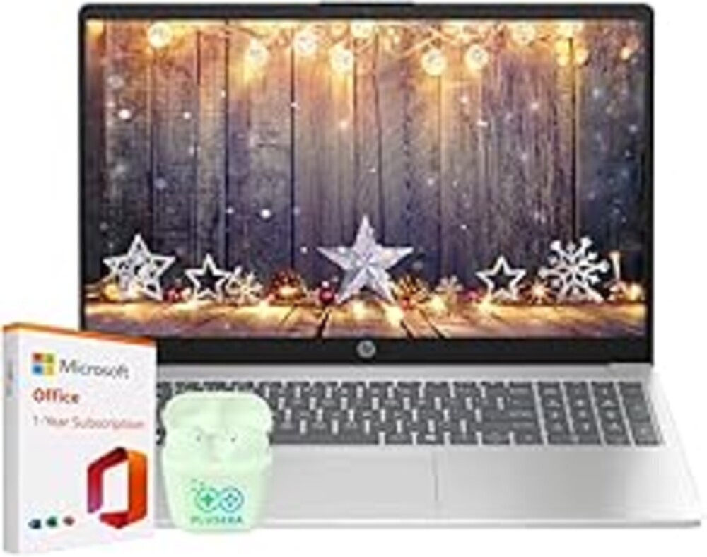 HP 15.6" Business Laptop with Microsoft Office 365 with Copliot AI, 16GB RAM 128GB SSD, Quad-Cores Intel Processor, Windows 11, PLUSERA Earphones, Natural Silver