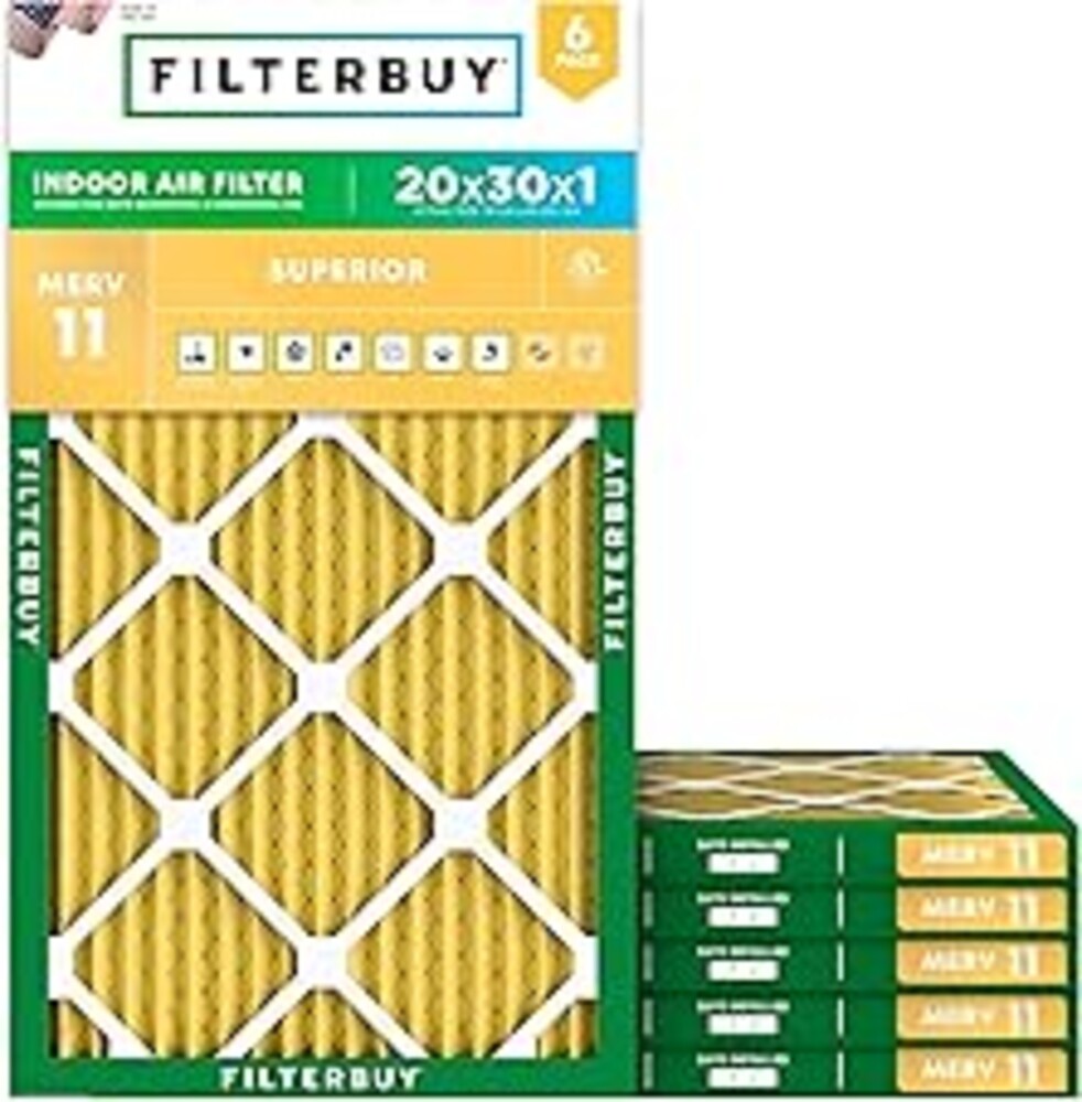 Filterbuy 20x30x1 Air Filter MERV 11 Superior Pet & Allergy Defense (6-Pack), Electrostatic Pleated HVAC AC Furnace Filters Replacement (Actual Size: 19.63 x 29.63 x 0.75)