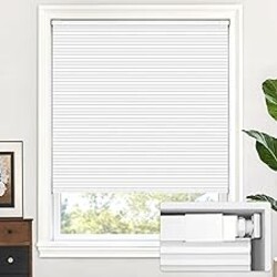 LazBlinds Cordless Cellular Shades, No Tools No Drill Blackout Honeycomb Shades Pleated Blinds for Windows, 34" W x 64" H, Silver White