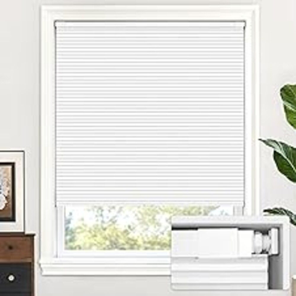 LazBlinds Cordless Cellular Shades, No Tools No Drill Blackout Honeycomb Shades Pleated Blinds for Windows, 34" W x 64" H, Silver White