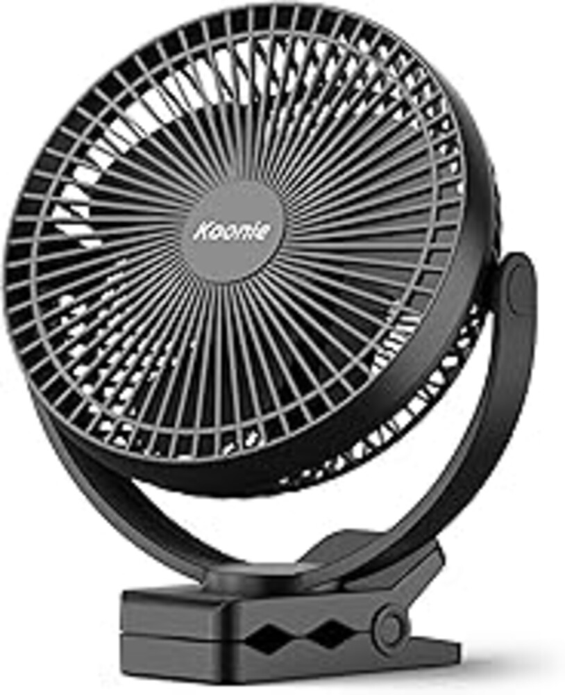 Koonie 10000mAh Clip on Fan Rechargeable, 8-Inch Battery Operated Desk Fan, USB Fan, 4 Speeds, Strong Airflow, Sturdy Clamp for Golf Cart Office Desk Outdoor Travel Camping Tent Gym Treadmill,Black