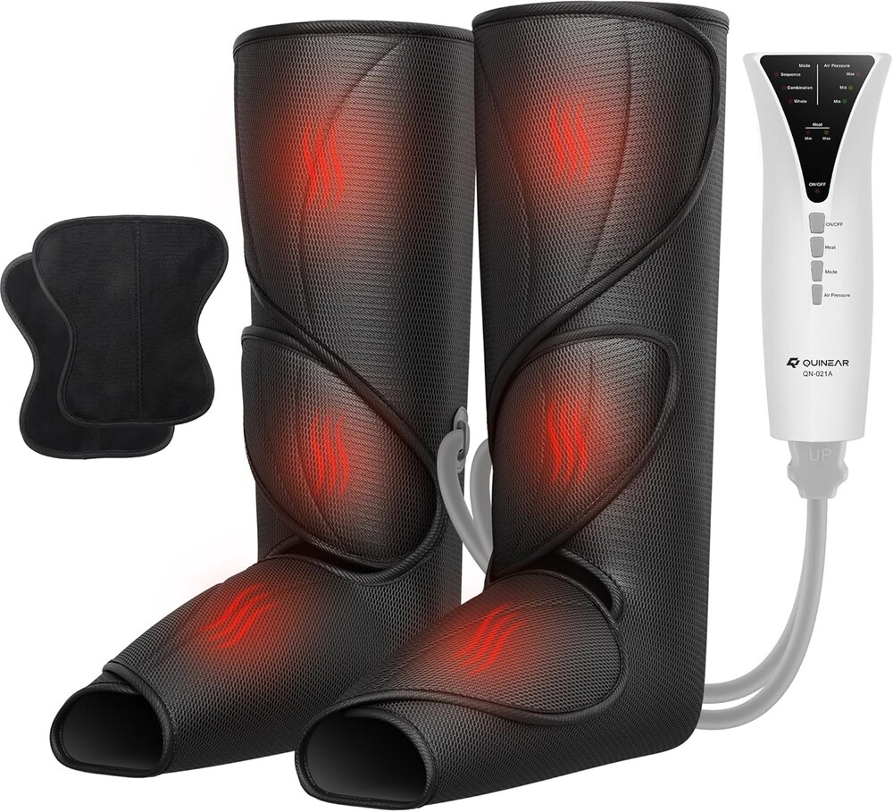 QUINEAR Leg Massager with Heat and Air Compression,Foot and Calf Massager for Circulation and Pain,Compression Boots with 3modes and 3 Intensities