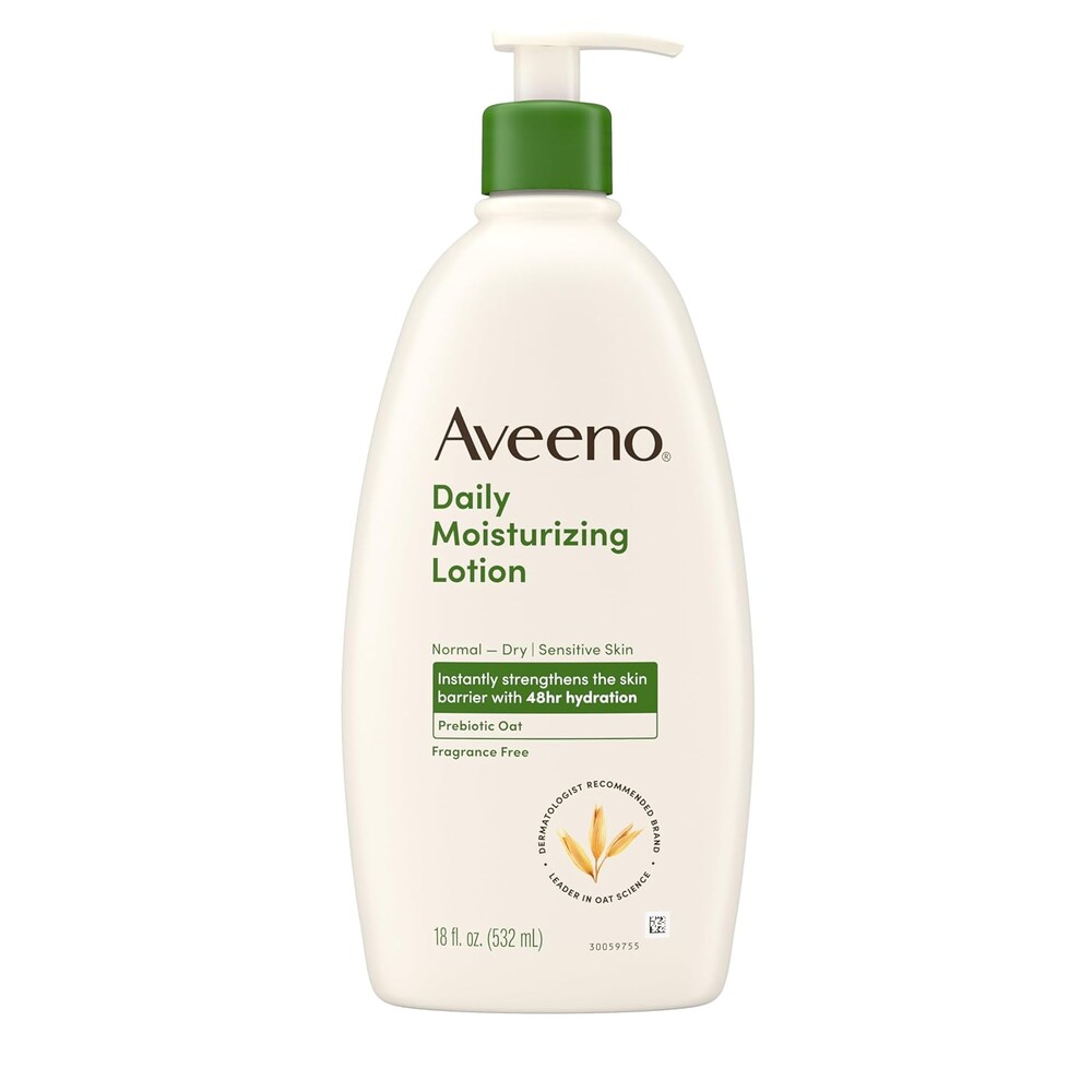 Aveeno Daily Moisturizing Body Lotion, Body Lotion for Dry Skin with Prebiotic Oat, Paraben Free, Fragrance Free, Non-Greasy, Non-Comedogenic Moisturizer, 18 FL OZ