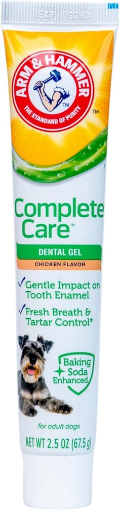 Arm & Hammer Complete Care Dental Gel, Gel-Style Dog Toothpaste - Fresh Breath, Tartar Control, Gentle on Enamel, Fluoride Free - Baking Soda Enhanced Dental Dog Supplies, Chicken Flavor, 2.5oz