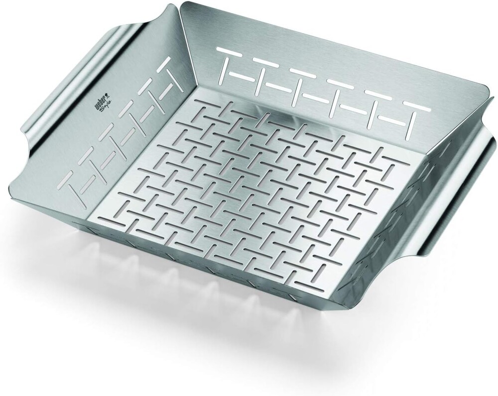 Weber Deluxe Grilling Basket – Stainless Steel Grill Basket for Vegetables, Seafood & Small Foods, Durable BBQ Cooking Accessory for Charcoal and Gas Grills