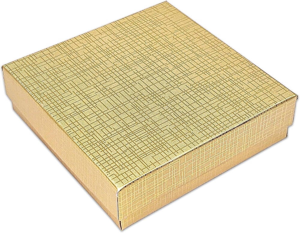 TheDisplayGuys - 25-Pack #33 Cardboard Linen Paper Jewelry Gift Boxes w. Cotton Padding - Gold (3.5" x 3.5" x 1.0")