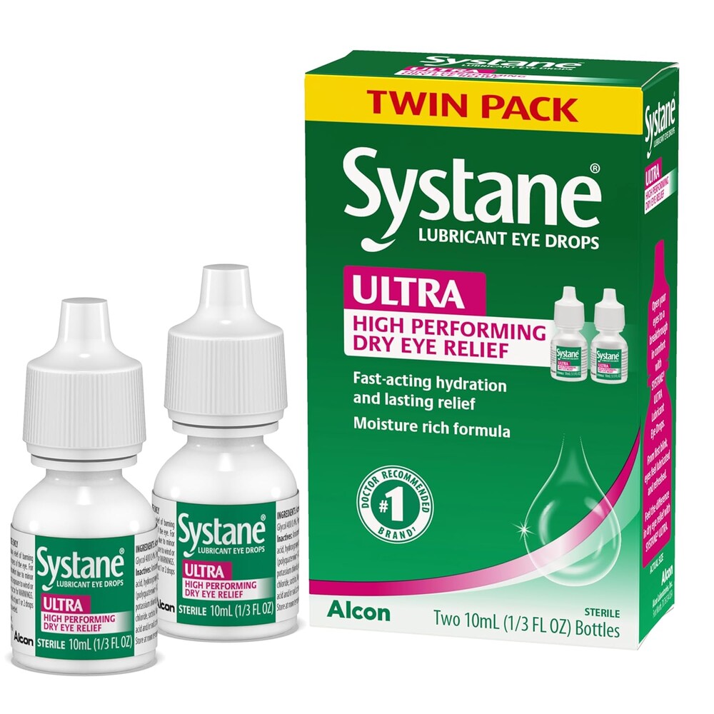 Systane Ultra Lubricant Eye Drops, Artificial Tears for Dry Eye, Twin Pack, 10-mL Each