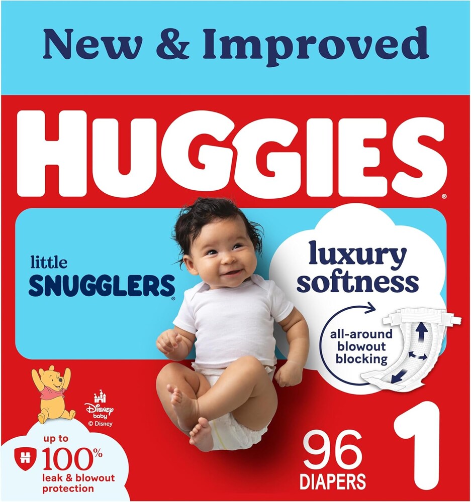 Huggies Size 1 Diapers, Little Snugglers Baby Diapers, Size 1 (8-14 lbs), 96 Count, Packaging May Vary