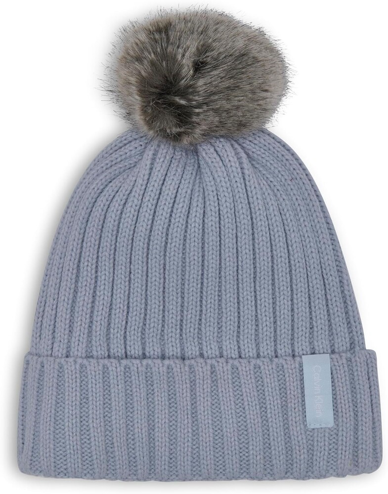 Calvin Klein Women's Faux Fur Pom Winter Beanie with Velboa Fleece Lining