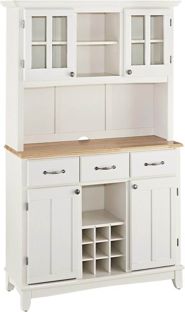 Homestyles Buffet of Buffets Off-White Server with Hutch and Natural Wood Top