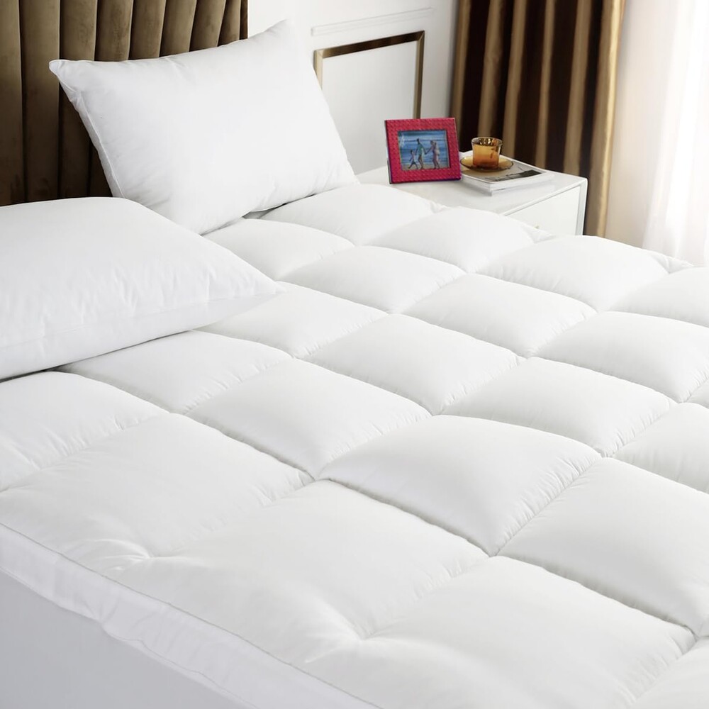 Queen Mattress Topper - Extra Thick Mattress Pad Cover - Pillow Top with Soft Breathable Spiral Fiber Filling, 8-21 Inch Deep Pocket, Cooling, White