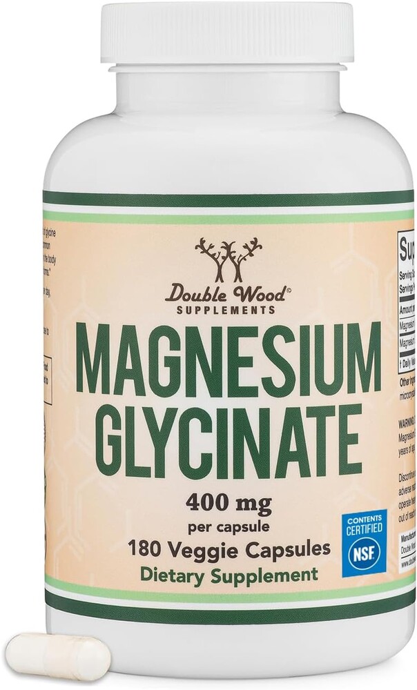 Magnesium Glycinate 400mg | 180 Capsules | Sleep, Muscle, & Heart Support | Vegan, Third Party Tested, Gluten Free, Non-GMO, by Double Wood Supplements