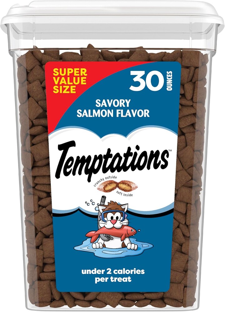 Temptations Cat Treats Classic Crunchy and Soft Cat Treats, Savory Salmon Flavor, 30 oz. Tub