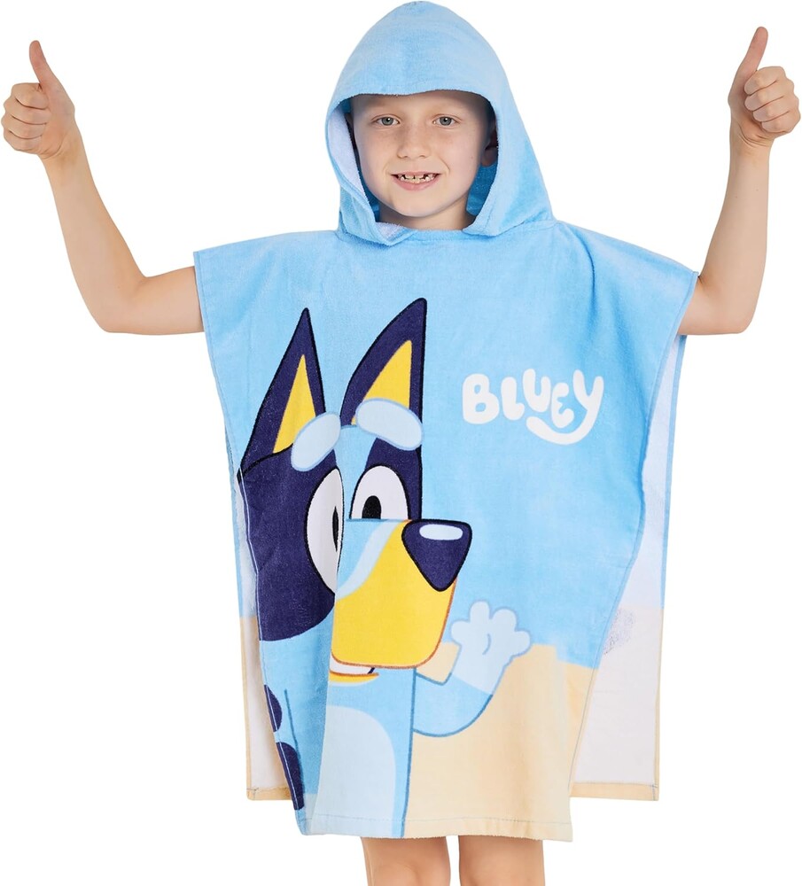 Bluey Kids Changing Robe, Hooded Towel Poncho, Soft Absorbent Wearable Towel, Swim Surf Bath Beach Cover Up, Gifts for Kids (Blue/Orange)