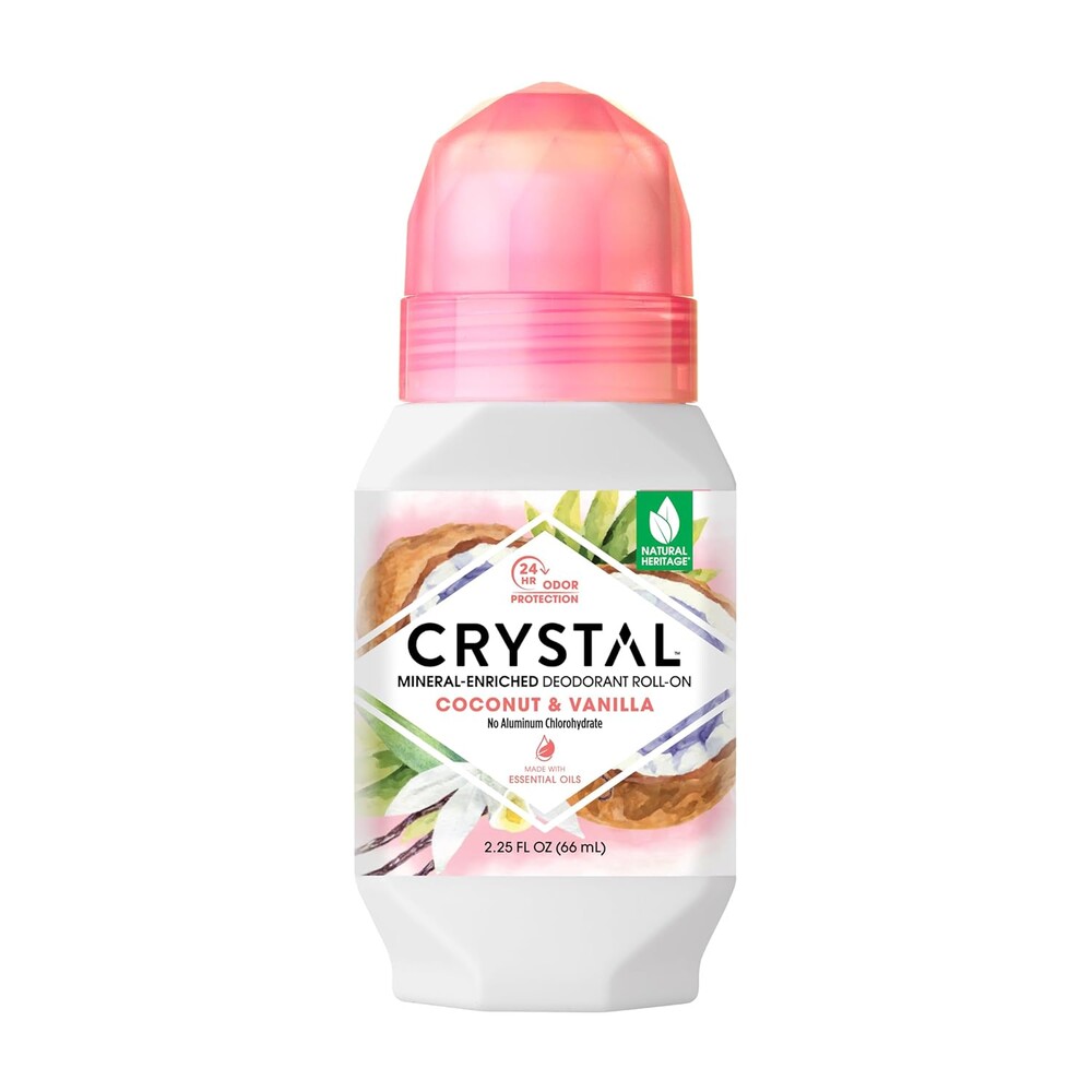 CRYSTAL Mineral Deodorant Coconut Vanilla Roll-On Body Deodorant With 24-Hour Odor Protection, Paraben Free, 2.25 FL OZ (Packaging May Vary) (2.25 Fl Oz/66ml)