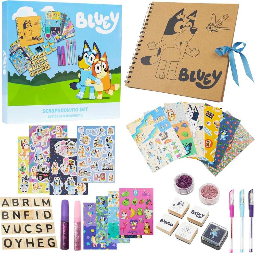 Bluey Scrapbook Kit for Kids with Scrapbooking Supplies Stamp Glitter Glue DIY Photo Album Art Kit Cute Stationary for Kids Gifts for Girls and Boys (Multi Scrapbook)