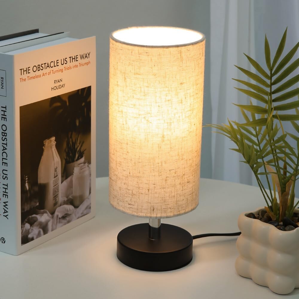 Bedside Table Lamps, Table Lamp for Bedroom, Lamps for Night Stands with Linen Lampshades, Small Table Lamp for Living Room, Office (Bulb Excluded)