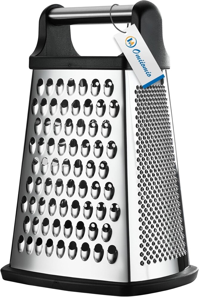 Professional Cheese Grater - Stainless Steel, XL Size, 4 Sides - Perfect Box Grater for Parmesan Cheese, Vegetables, Ginger - Dishwasher Safe - Black