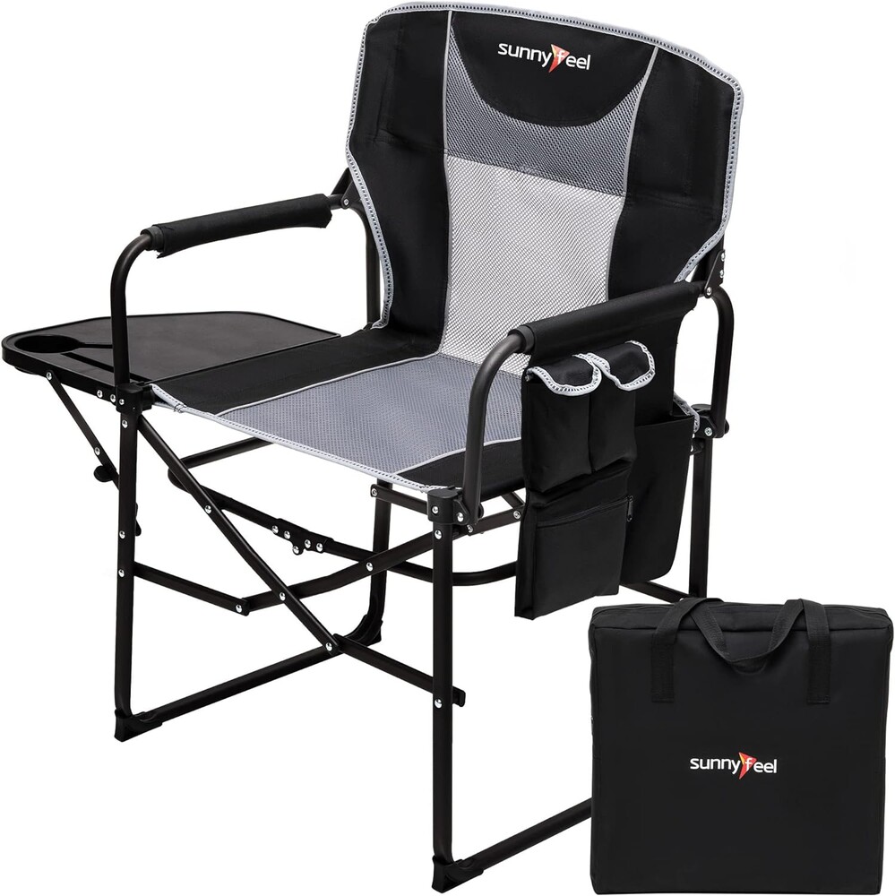 SUNNYFEEL Camping Directors Chair, Heavy Duty,Oversized Portable Folding Chair with Side Table, Pocket for Beach, Fishing,Trip,Picnic,Lawn,Concert Outdoor Foldable Camp Chairs
