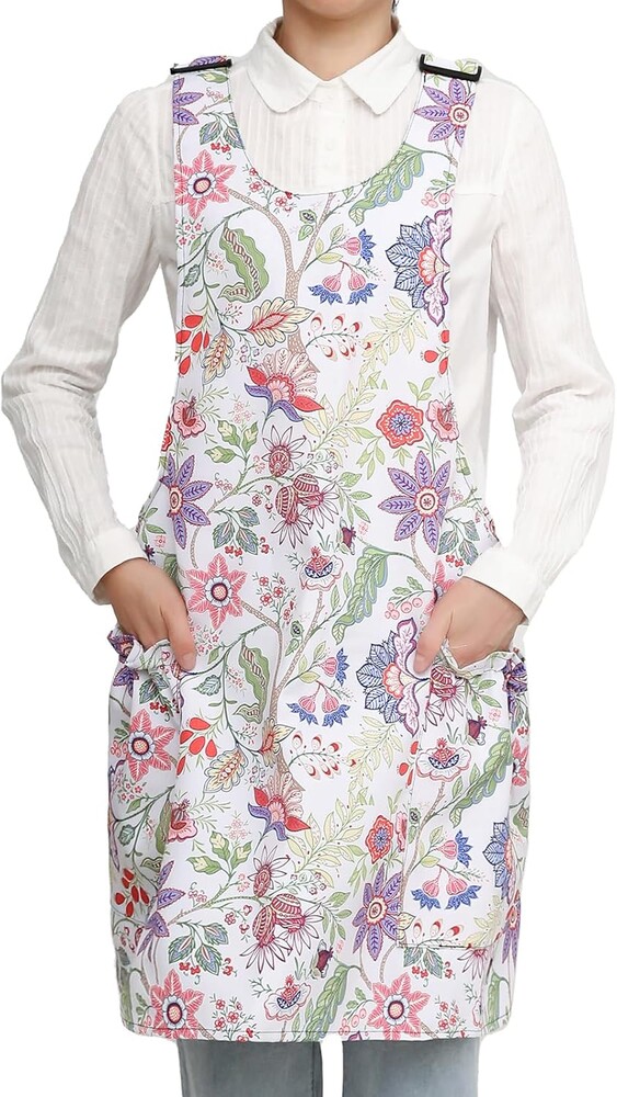 Plus Size Cross Back Apron for Women Canvas Adjustable with 2 Large Pockets Kitchen Cooking Baking Gardening