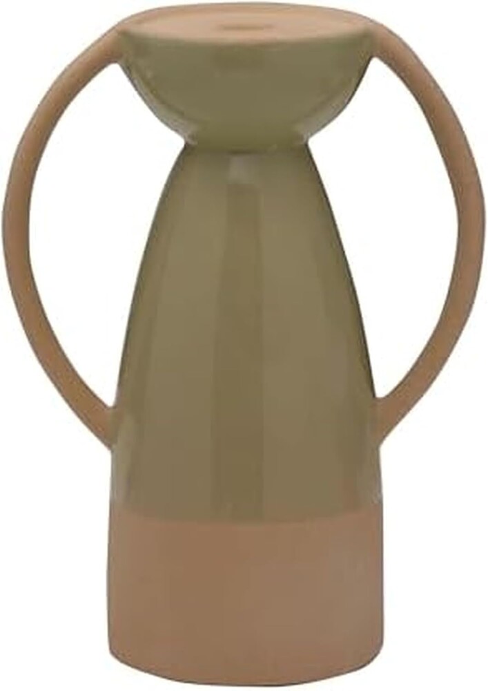 Elements Ceramic Pillar Candle Holder, for Use with Real Wax or Flameless Candles, 7.44x4.41x10 Inch, Green