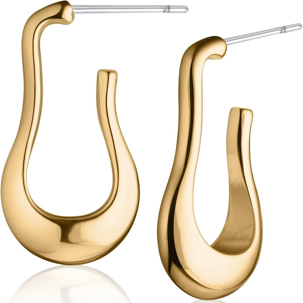 Chunky Teardrop Hoop Earrings for Women - Small Dangling Open Oval Stud Earrings in Gold Tone or Silver Tone - Hypoallergenic and Safe for Sensitive Ears