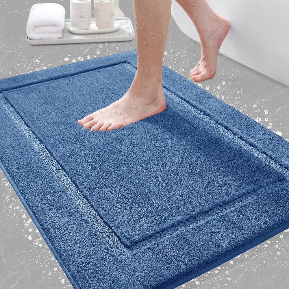 Bathroom Rugs 36"x24", Ultra Soft Thick Plush Fluffy Microfiber Absorbent Bath Mat, Non-Slip Backing, Machine Washable Bath Mats for Bathroom Floor, Tub and Shower, Home Decor Accessories, Blue