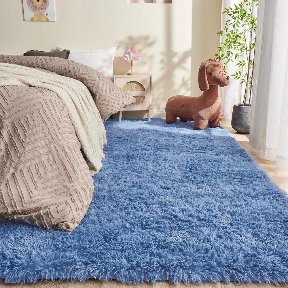 OPPODREAM 3x5 Blue Rugs for Bedroom, Ultra-Soft Fluffy Area Rugs for Living Room, 3 x 5 Shag Carpet for Nursery, Kids, Girl, Boy, Baby, Plush, Fuzzy, Shaggy, Cute Home Decor
