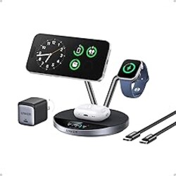 Anker Prime MagSafe Charger, 3-in-1 Qi2.2-Certified 25W Wireless Charging Station with Smart Display and AirCool Powered by Aerospace-Grade TEC, for iPhone 17, Apple Watch, AirPods, and More
