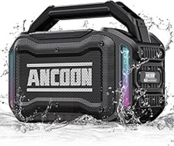 ANCOON Speakers Bluetooth Wireless: 80W(Peak) Loud Speaker with Bass, 20H Playtime, IPX6 Waterproof, Large Jobsite Speakers for Work, Outdoor, Workshop, Garage, Portable Speaker with TWS (Black)