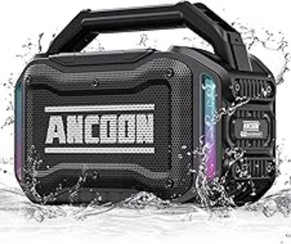 ANCOON Speakers Bluetooth Wireless: 80W(Peak) Loud Speaker with Bass, 20H Playtime, IPX6 Waterproof, Large Jobsite Speakers for Work, Outdoor, Workshop, Garage, Portable Speaker with TWS (Black)