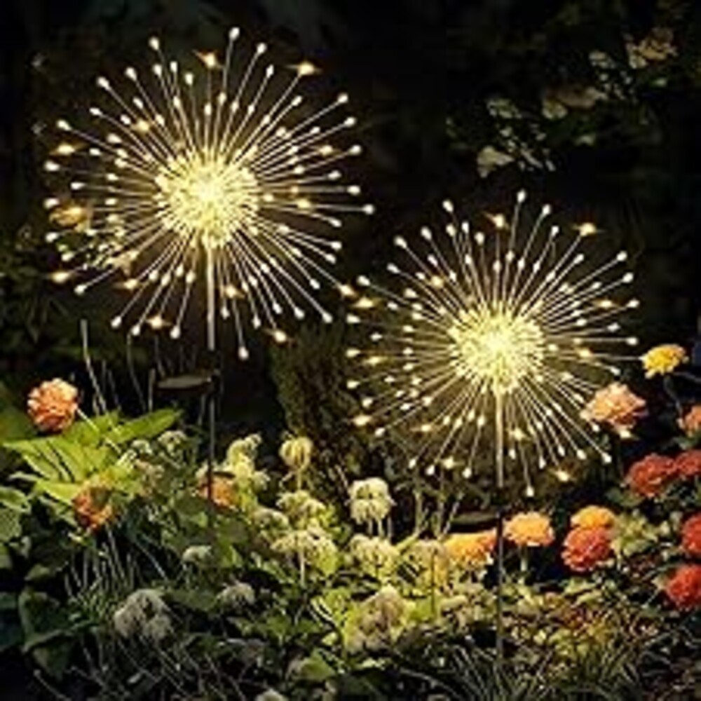 GIGALUMI Garden Decor Outdoor Lights 120LED 2Pack, Solar Garden Lights Outside Fairy Firework Decorative,Solar Powered for Yard Pathway Flowerbed Planter Balcony Patio 4th of July Decor (Warm White